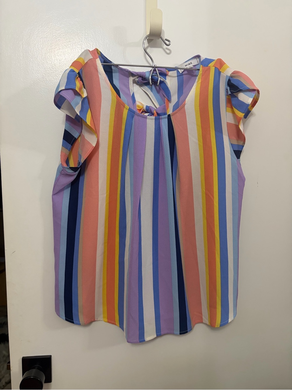 LOFT Pastel Multi-Stripe Tie-Neck Cap Sleeve Blouse